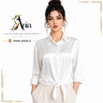 شومیز مجلسی سفید ابریشمی مدل گره ای با ایستایی جذاب